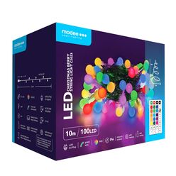 Modee Karácsonyi LED Füzér Berry Plastic Adapteres (100LED/10m/10cm) RGB+remote