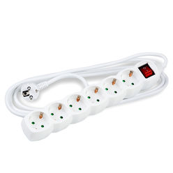 Technik Extension Socket 6-way with 3m Cable 1,5mm2 Copper Cable + Switch White